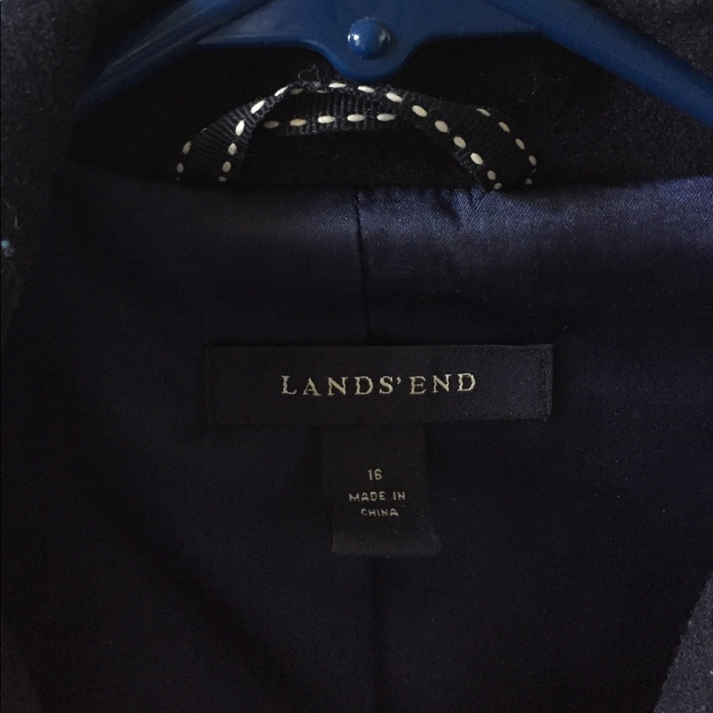 Lands End Navy Blue Wool Grosgrain Trim Blazer Jacket Womens 16 Tailored Lined - Picture 2 of 6